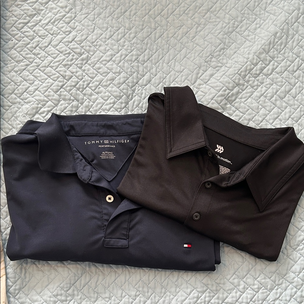 2 Men’s performance short sleeve shirts performance polos loose fit good cond.
